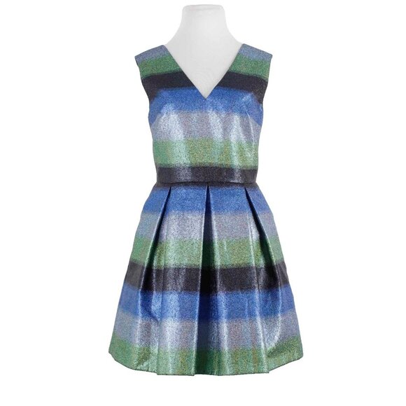 Markus Lupfer Sz M Blue Green Multi Lined Nautical Glitter Daria PL PA Dress - Picture 1 of 9